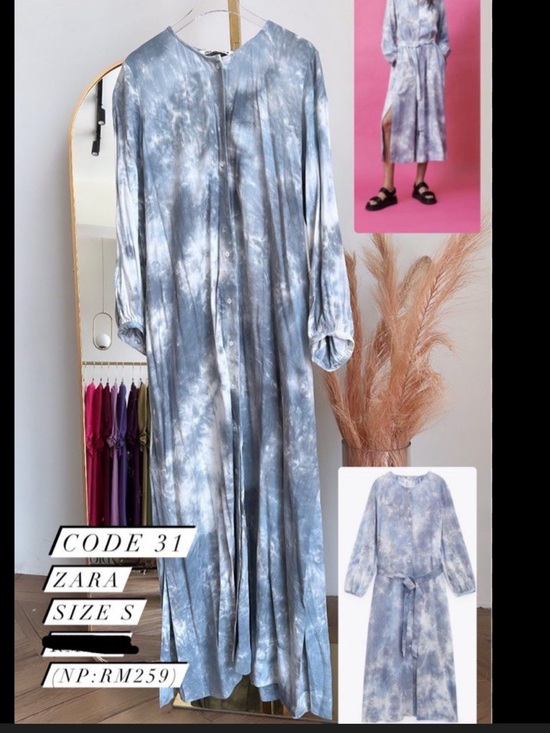 Zara Dresses & Skirts - Zara Light Blue and White Tie-Dye Button-Front Maxi Dress
